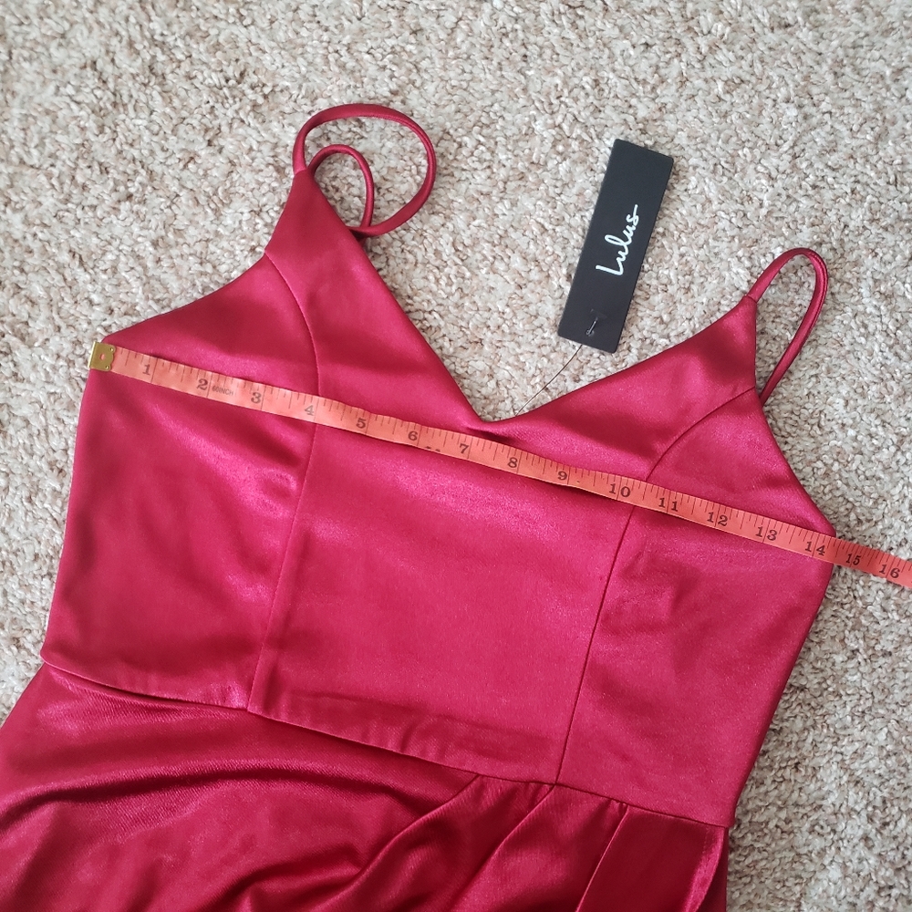 Lulu's Satin Red Wrap-Front Mini Dress - Picture 5 of 7